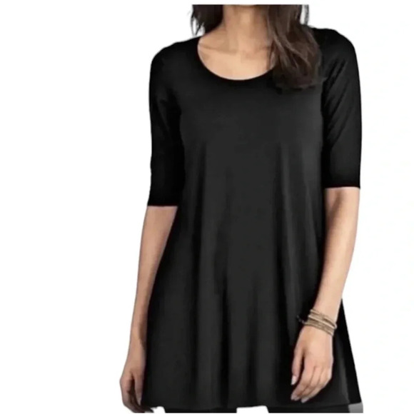 Eileen Fisher Scoop Neck Jersey Knit Elbow Sleeve Tunic Top Black Size M - Picture 1 of 10